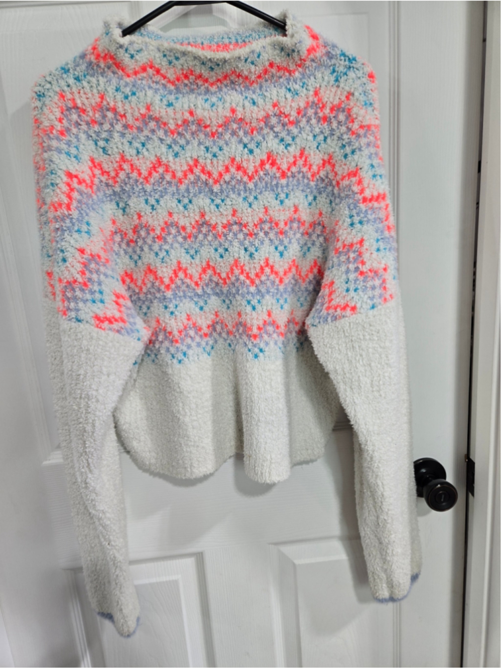 Anthropologie Pilcro Sweater XS White Pink Crew Neck Fuzzy Knit